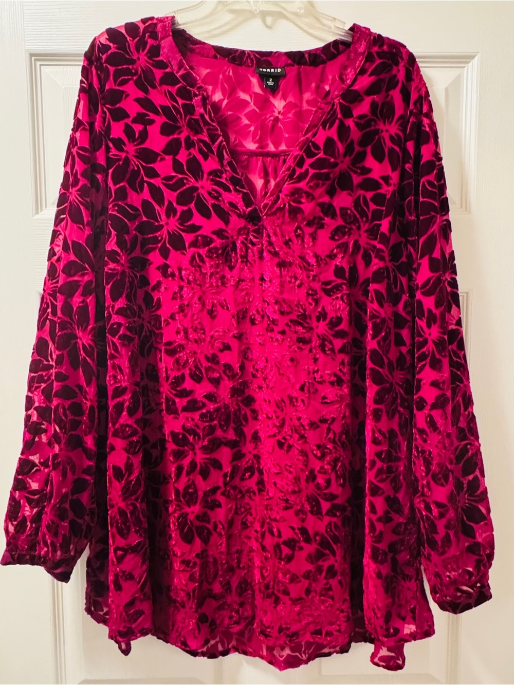 torrid Fuchsia Pink Floral Burnout Velvet V-Neck Tunic